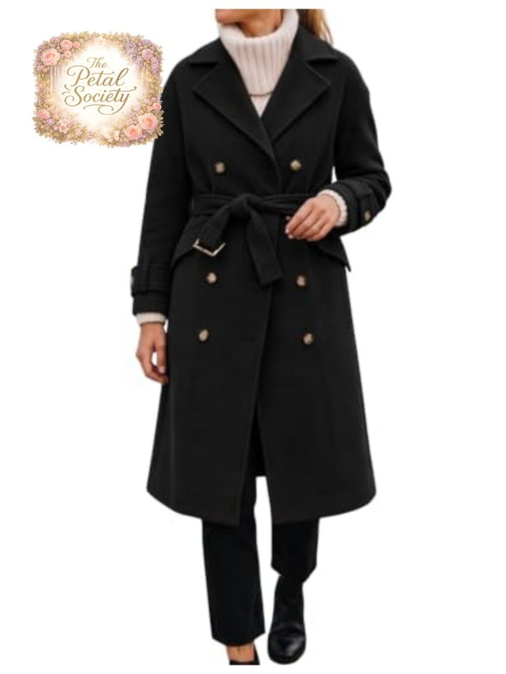 Women's Long Wool Blend Peacoat Winter Double Breasted Coat Belted